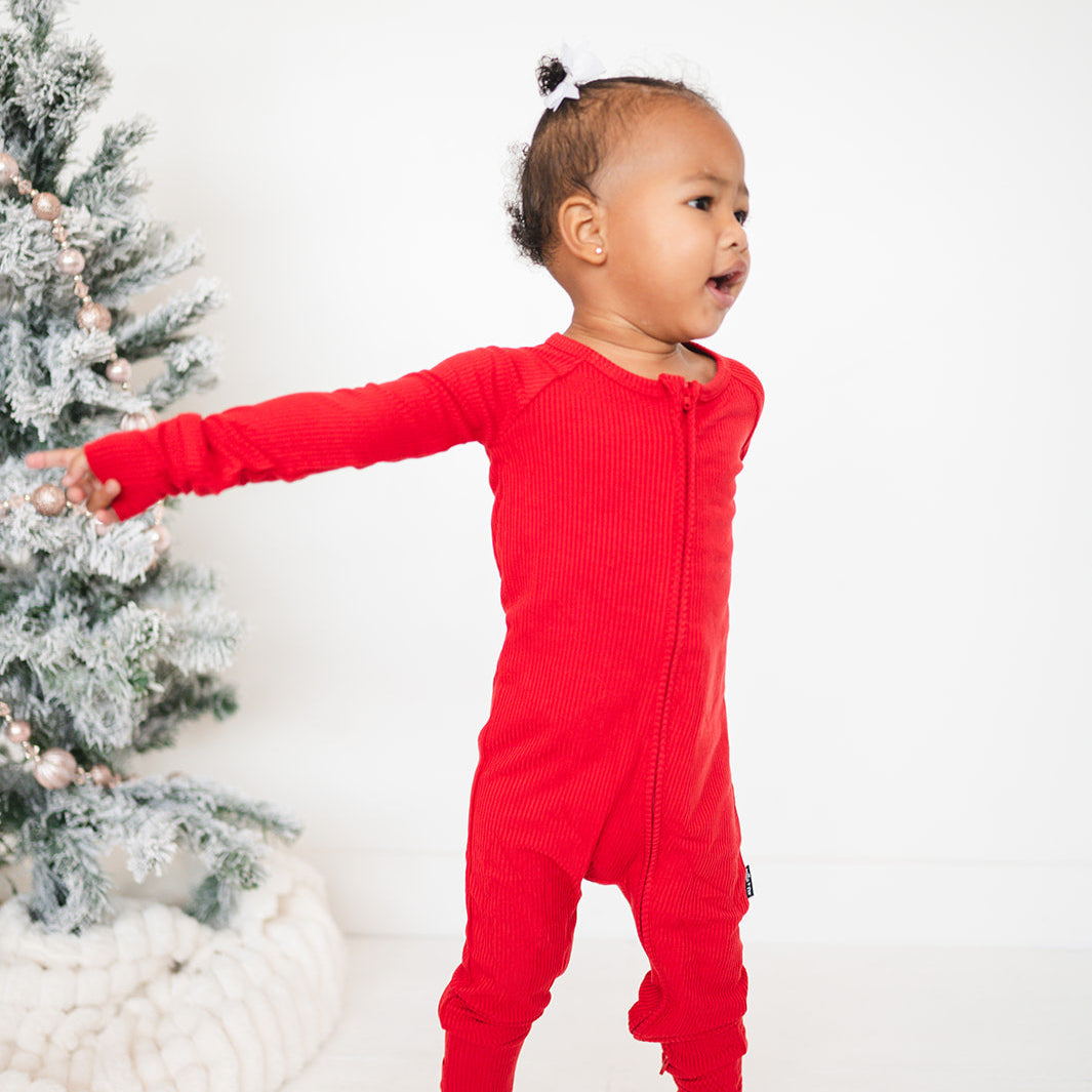 'Red' Ribbed Bamboo Zip Romper
