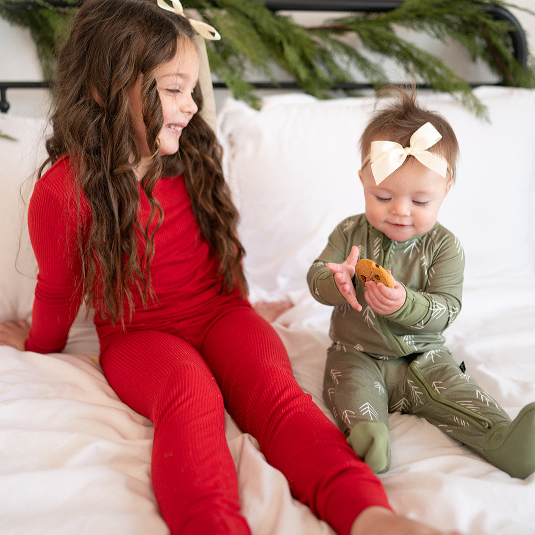 'Red' Ribbed Bamboo 2 Piece Set