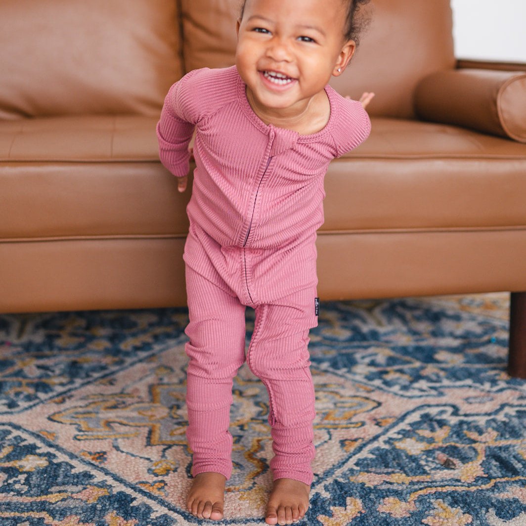 'Mauve' Ribbed Bamboo Zip Romper