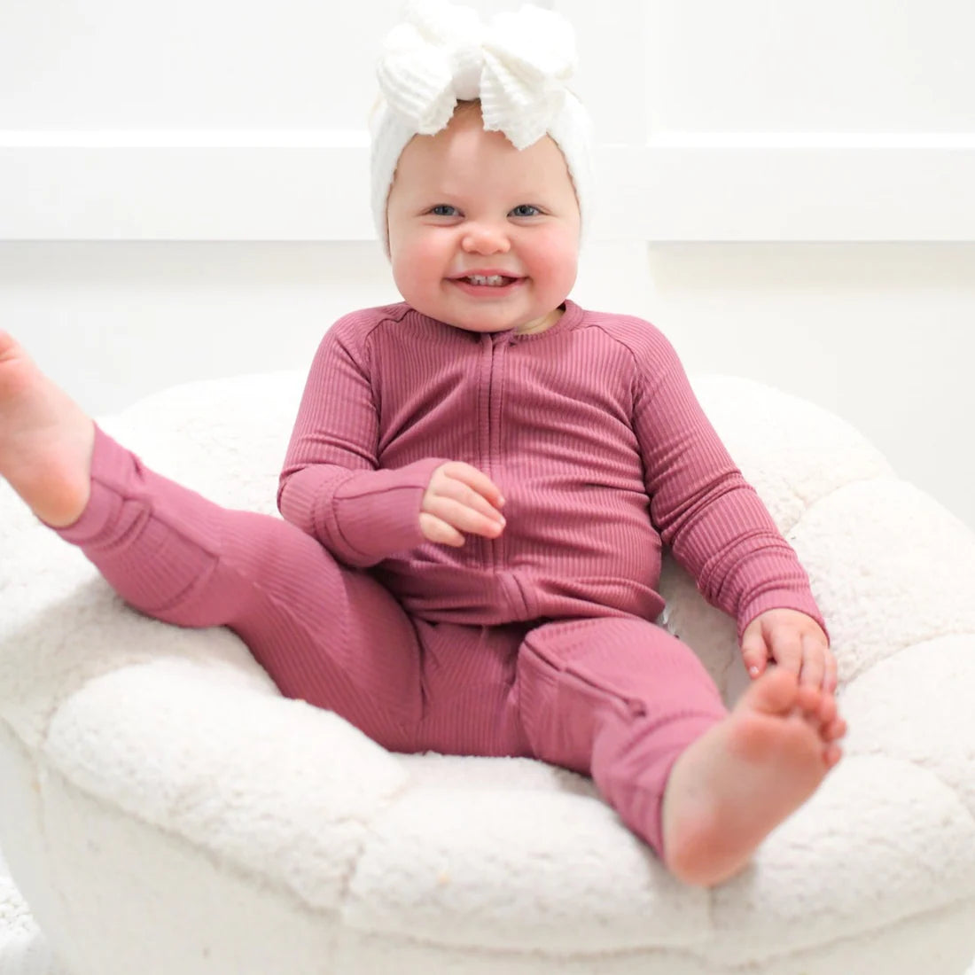 'Mauve' Ribbed Bamboo Zip Romper