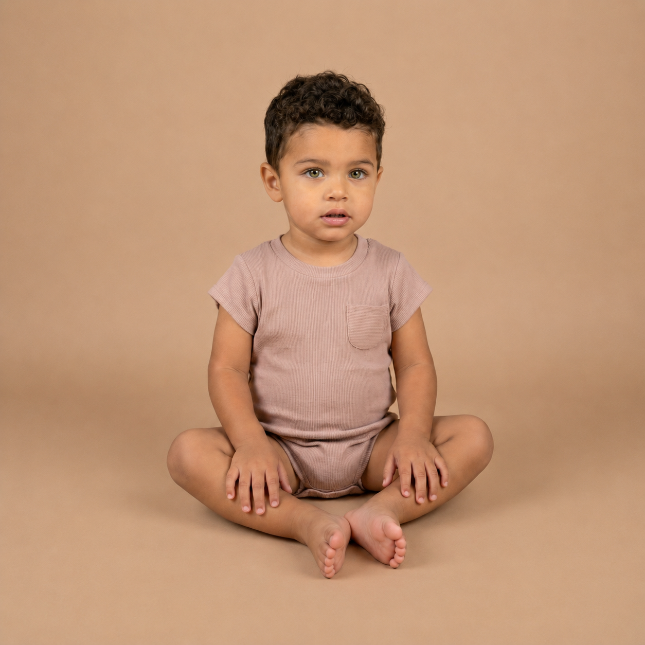Khaki Cotton Ribbed Baby Bodysuit