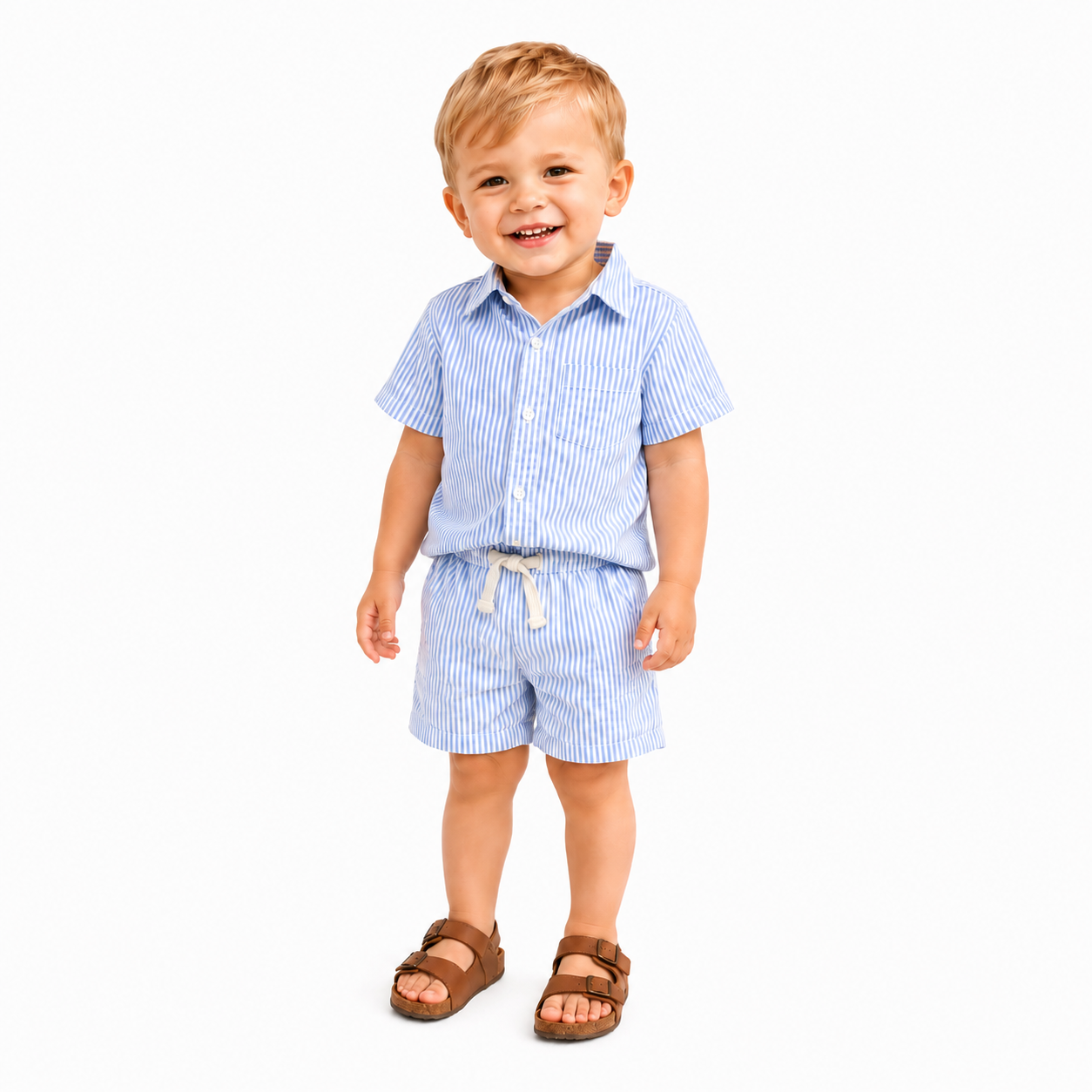 Nixie Seersucker Kids Shorts - Shore Stripe / Sea