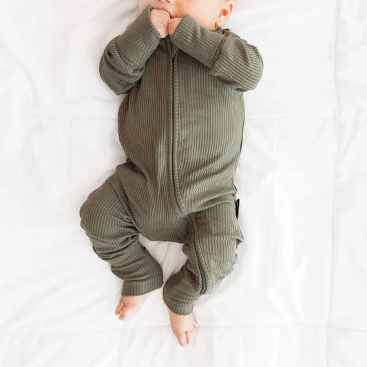 'Moss' Ribbed Bamboo Zip Romper