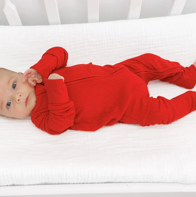 'Red' Ribbed Bamboo Zip Romper