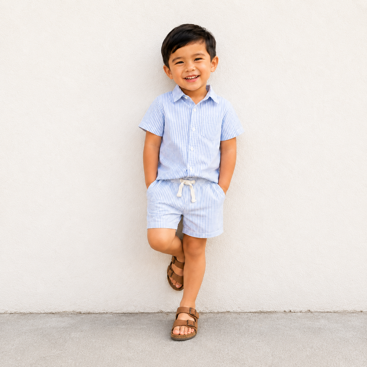 Nixie Seersucker Kids Shorts - Shore Stripe / Sea