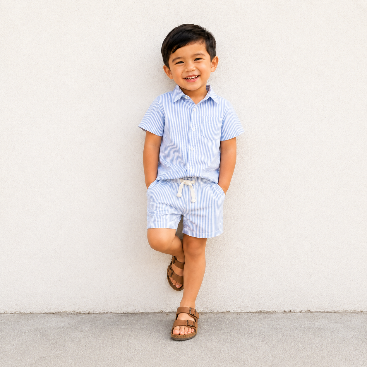 Nixie Seersucker Kids Shorts - Shore Stripe / Sea