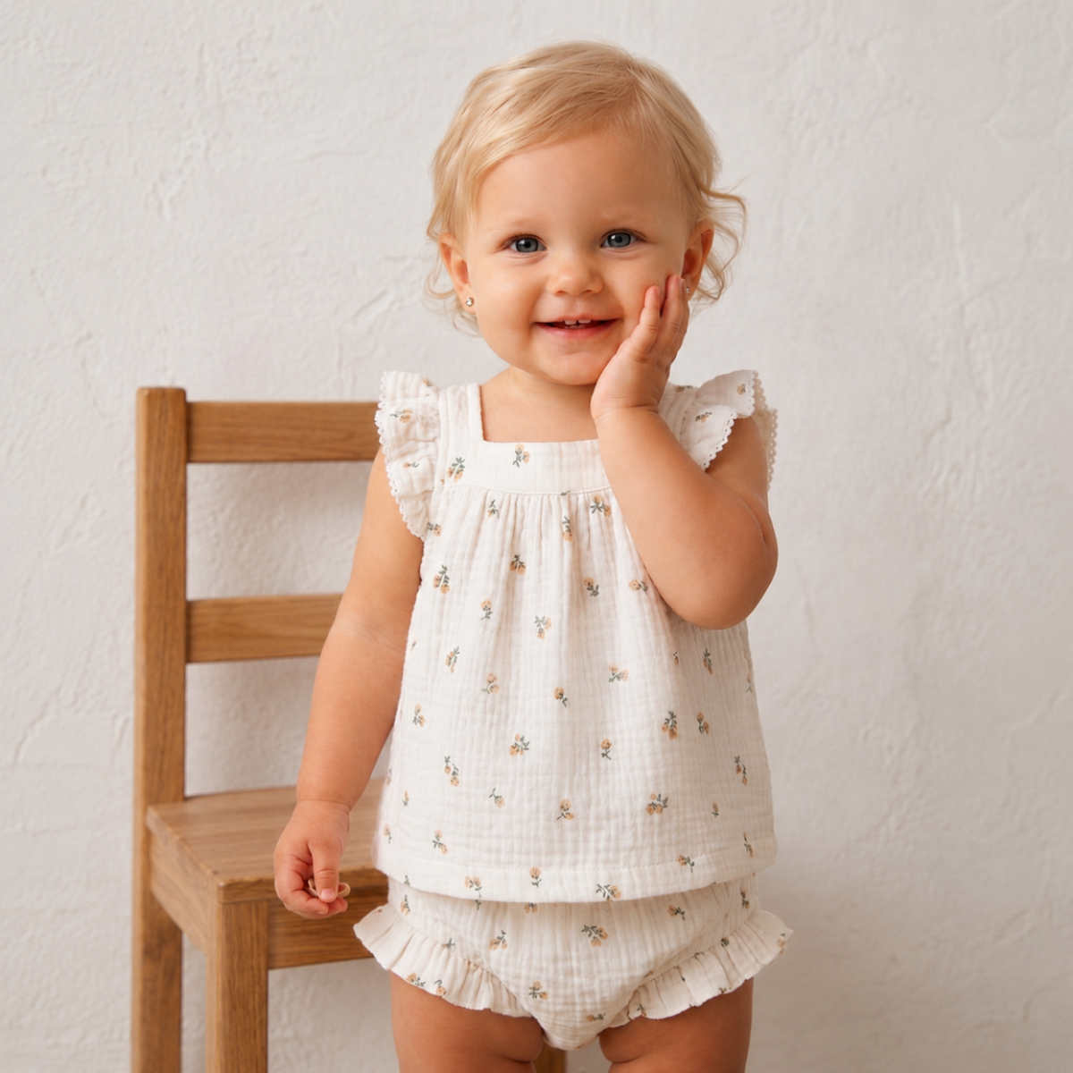 Colette Muslin Baby & Kids Tank and Bloomer Set - Palmer Floral / Dune + Laguna