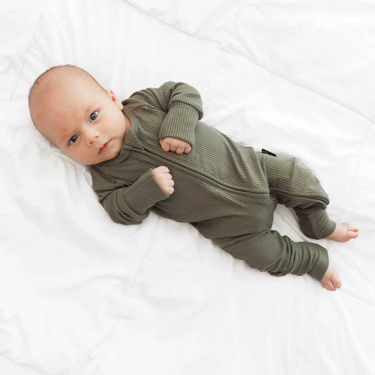 'Moss' Ribbed Bamboo Zip Romper