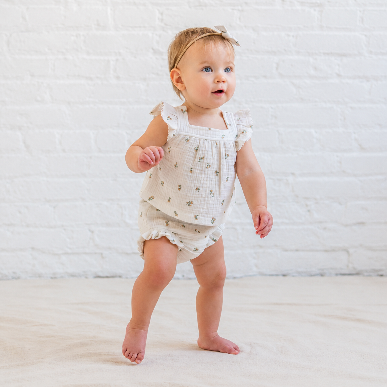 Colette Muslin Baby & Kids Tank and Bloomer Set - Palmer Floral / Dune + Laguna