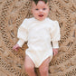 White Organic Cotton Bubble Sleeve Ribbed Baby Bodysuit