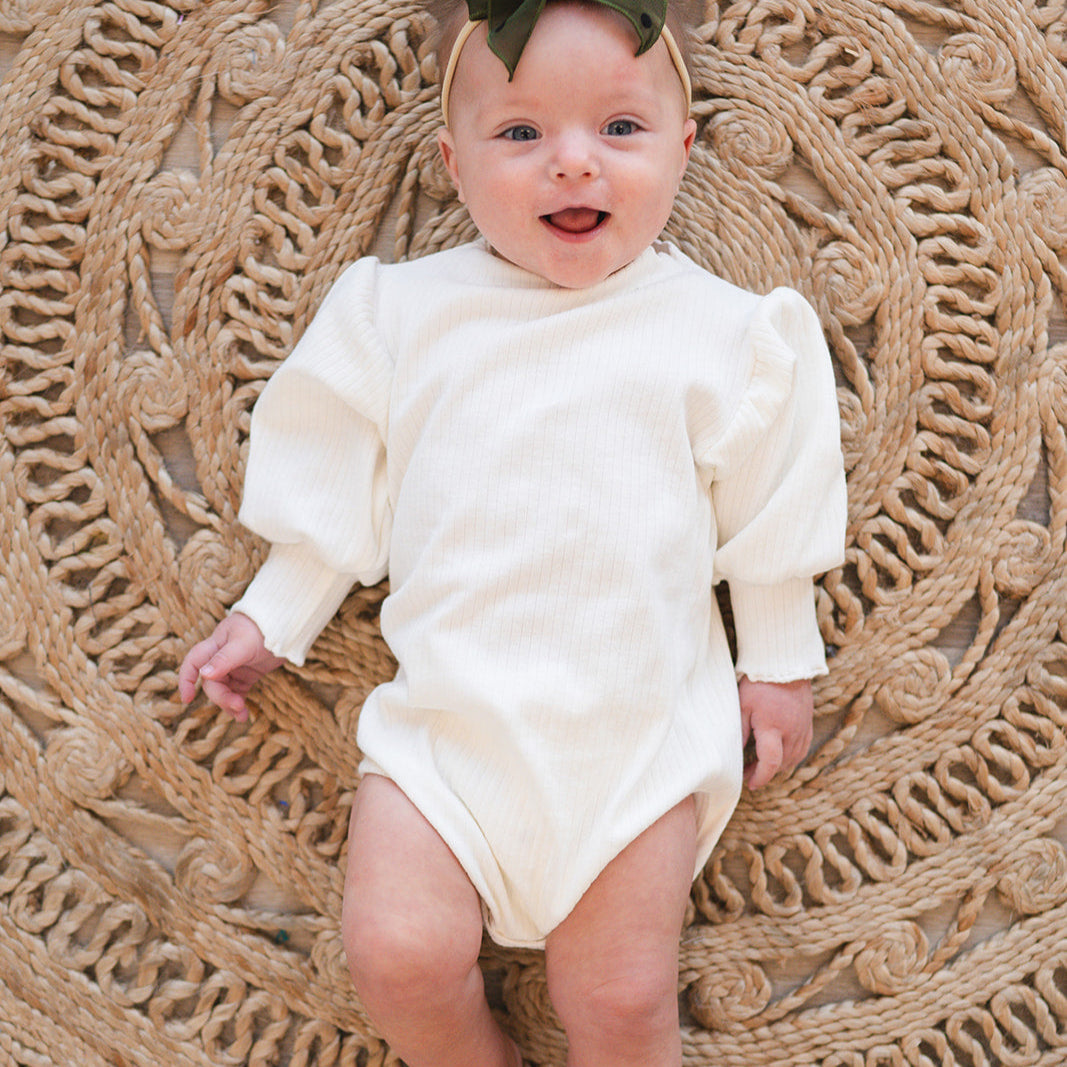 'White' Organic Cotton Bubble Sleeve Ribbed Bodysuit