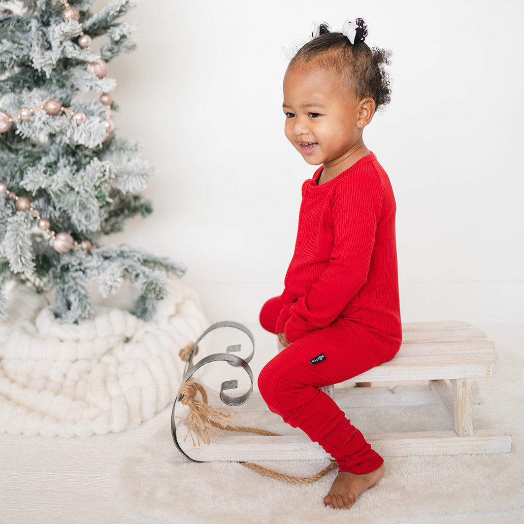 'Red' Ribbed Bamboo Zip Romper