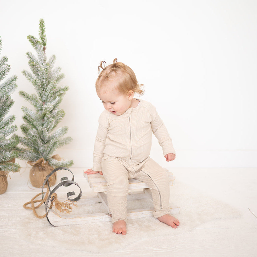 Clay Ribbed Bamboo Baby Zip Romper