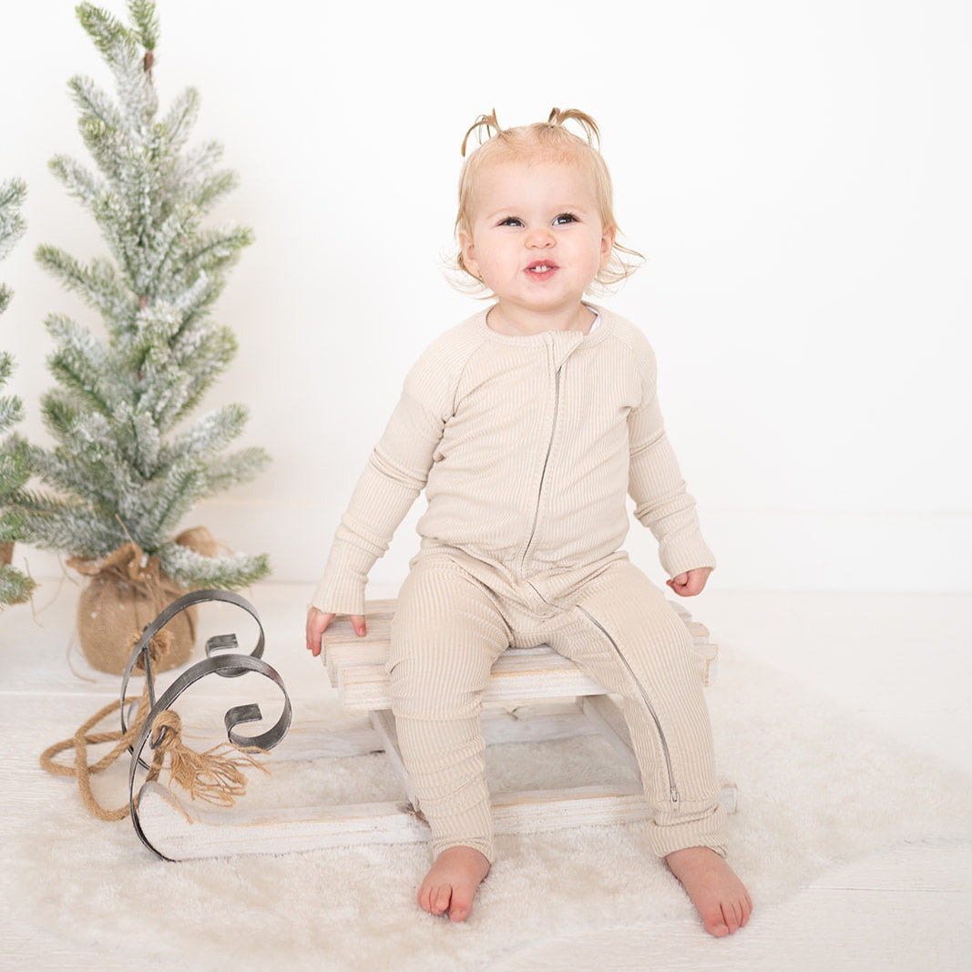 Clay Ribbed Bamboo Baby Zip Romper