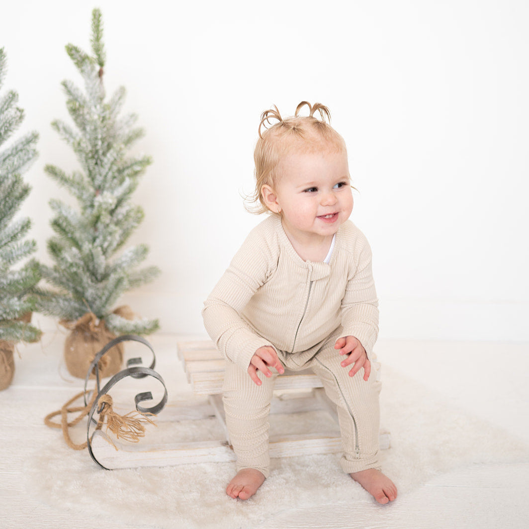 Clay Ribbed Bamboo Baby Zip Romper