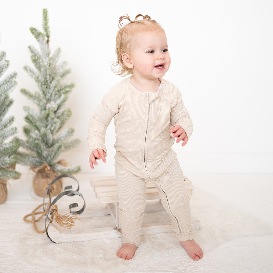 Clay Ribbed Bamboo Baby Zip Romper