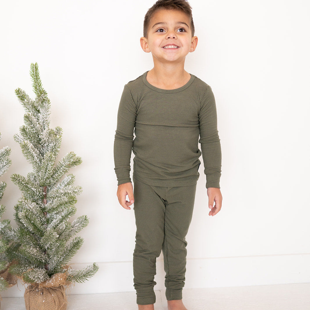 'Moss' Ribbed Bamboo 2 Piece Set