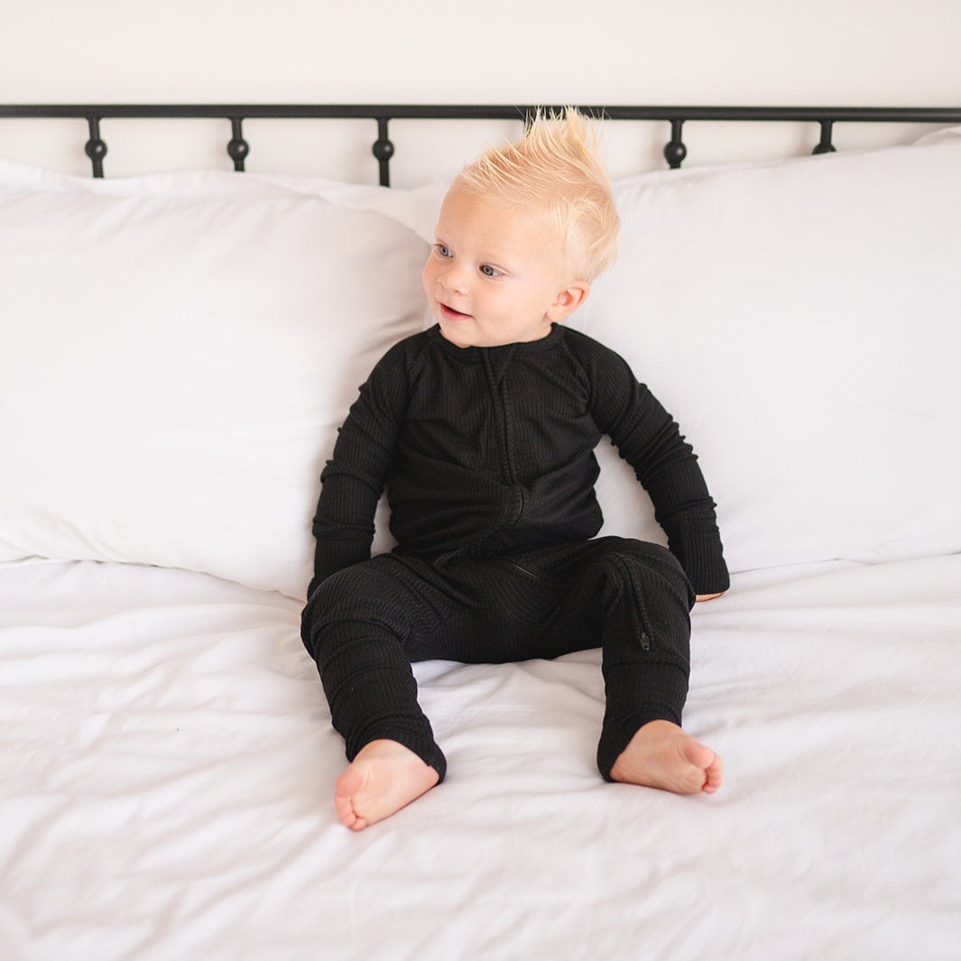 Midnight Ribbed Bamboo Baby Zip Romper
