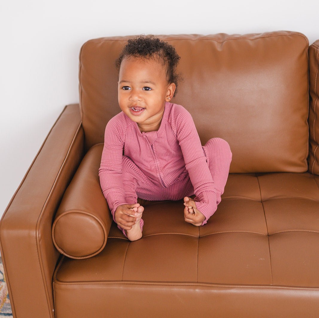 Mauve Ribbed Bamboo Baby Zip Romper