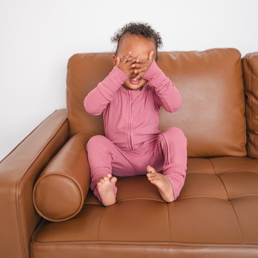 'Mauve' Ribbed Bamboo Zip Romper