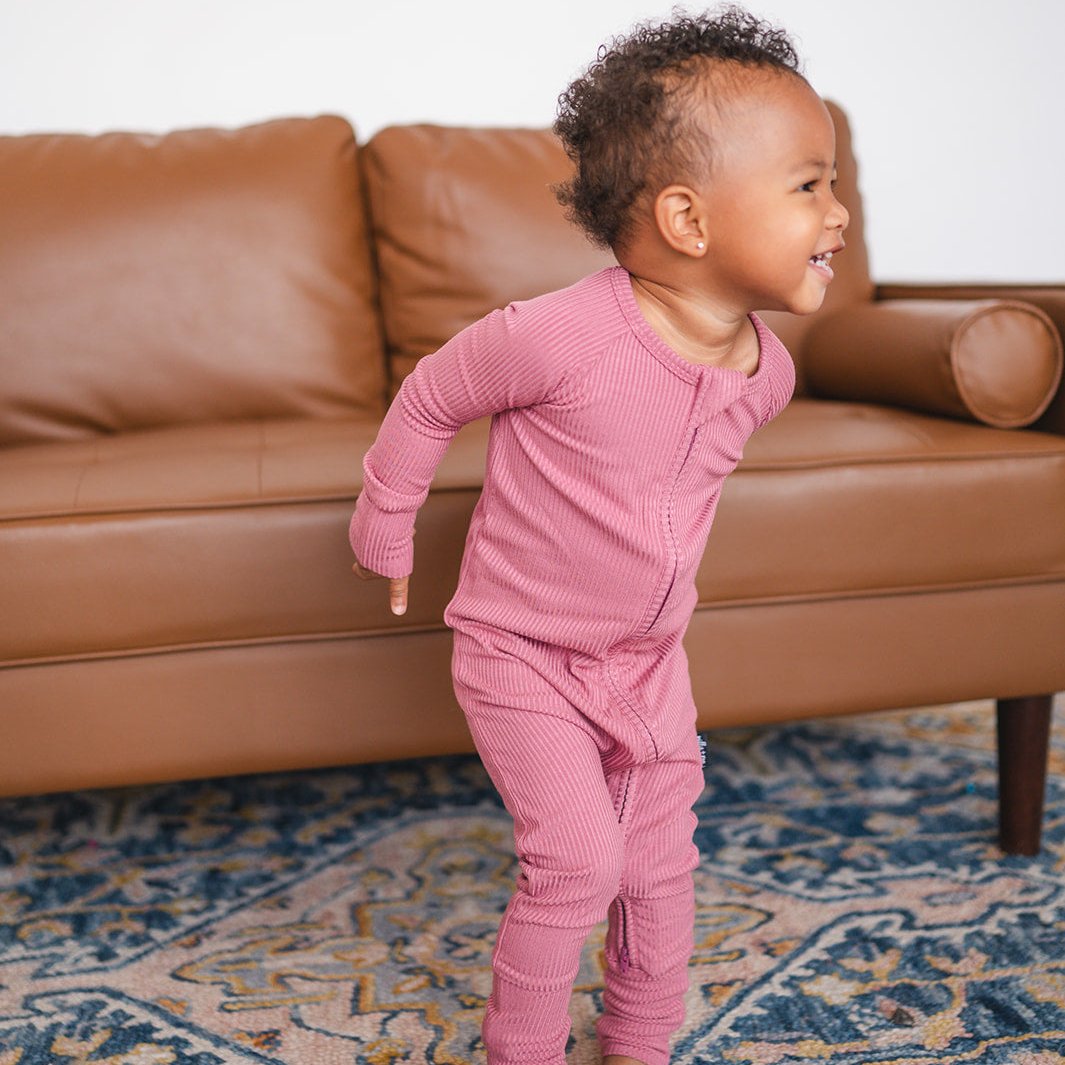 Mauve Ribbed Bamboo Baby Zip Romper