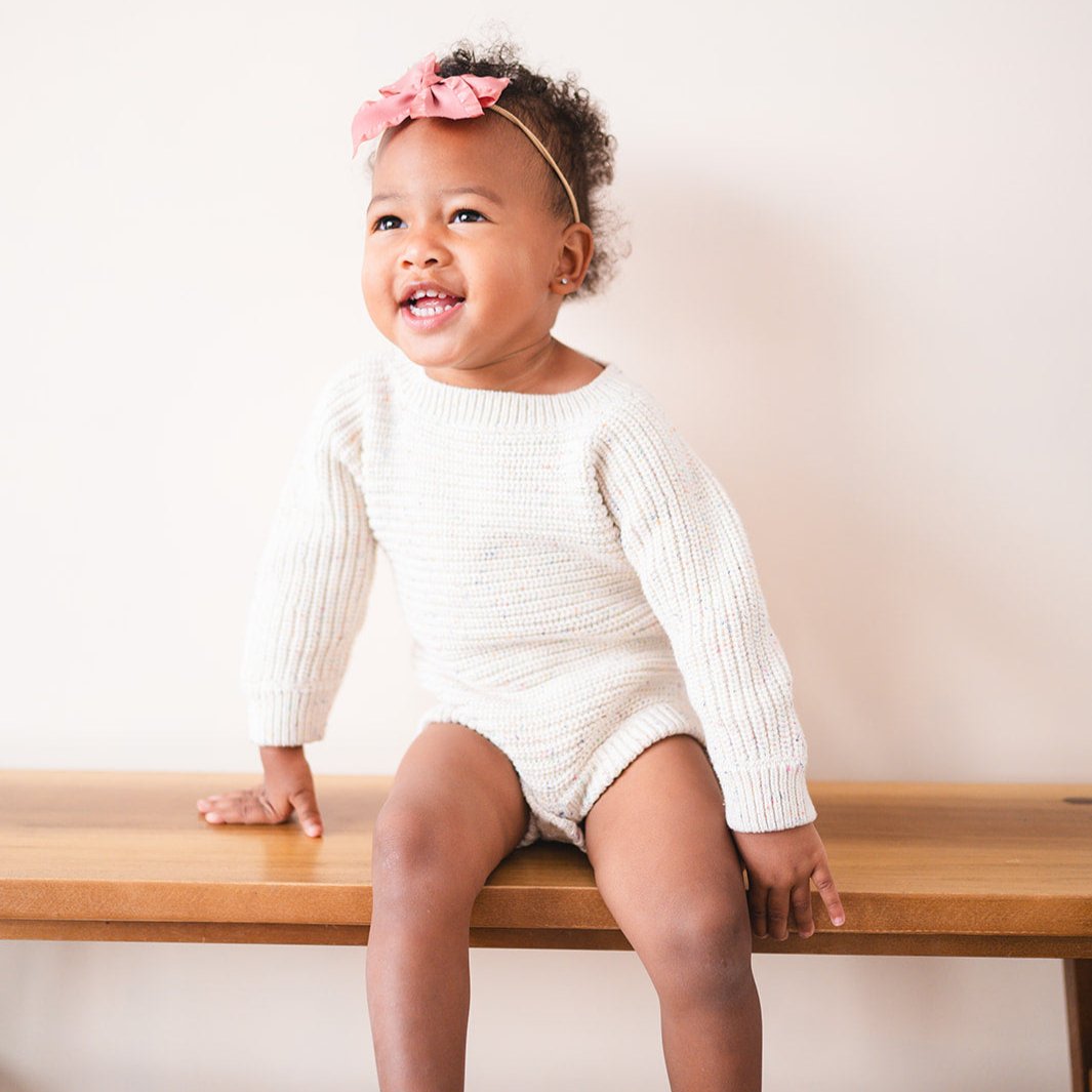 Vanilla Confetti Long Sleeve Chunky Knit Baby Bodysuit