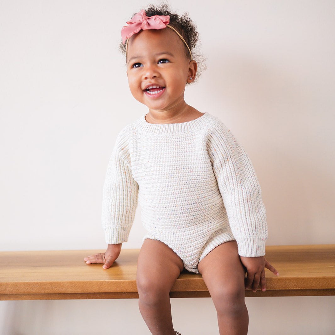 Vanilla Confetti Long Sleeve Chunky Knit Baby Bodysuit