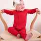 Red Ribbed Bamboo Baby Zip Romper