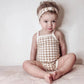 'Khaki Gingham' Tank Bodysuit with Matching Headband