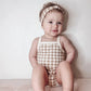'Khaki Gingham' Tank Bodysuit with Matching Headband