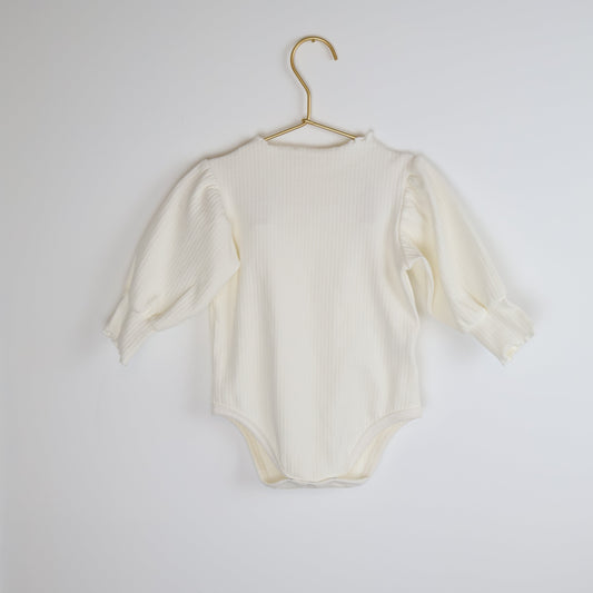 'White' Organic Cotton Bubble Sleeve Ribbed Bodysuit