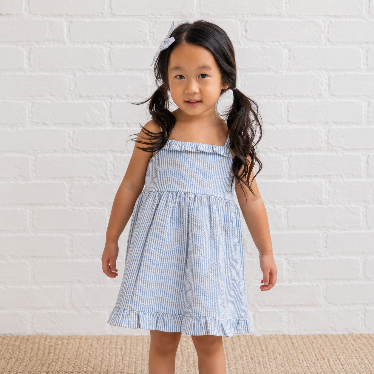 Juliette Seersucker Baby & Kids Tank Dress - Shore Stripe / Sea