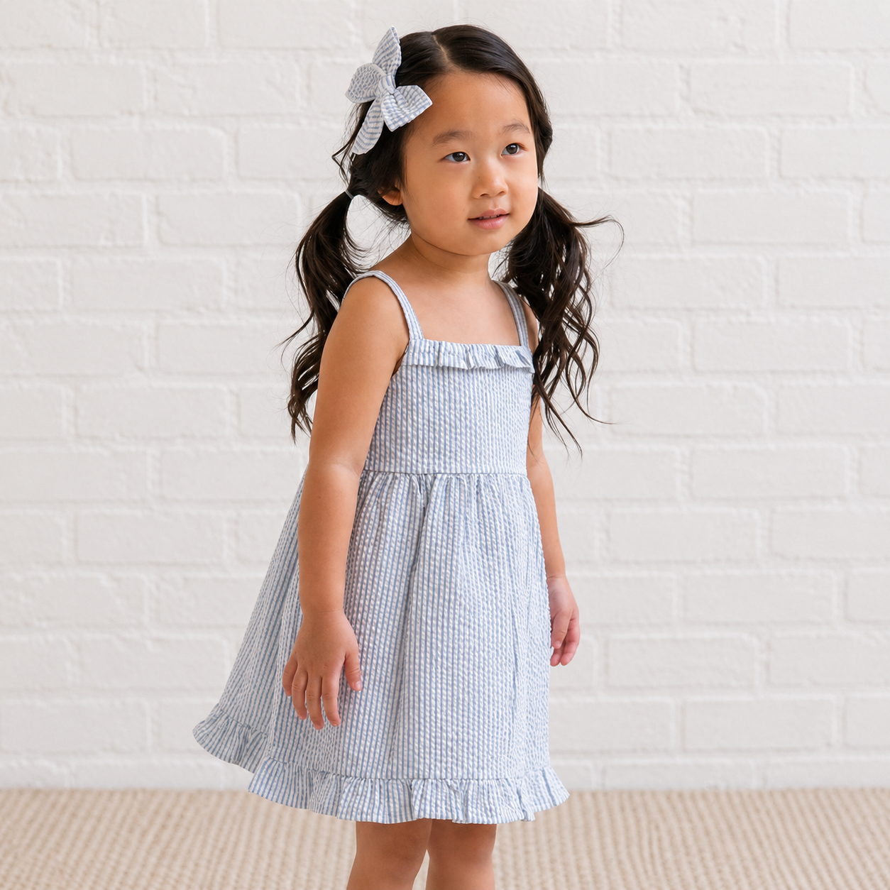 Juliette Seersucker Baby & Kids Tank Dress - Shore Stripe / Sea