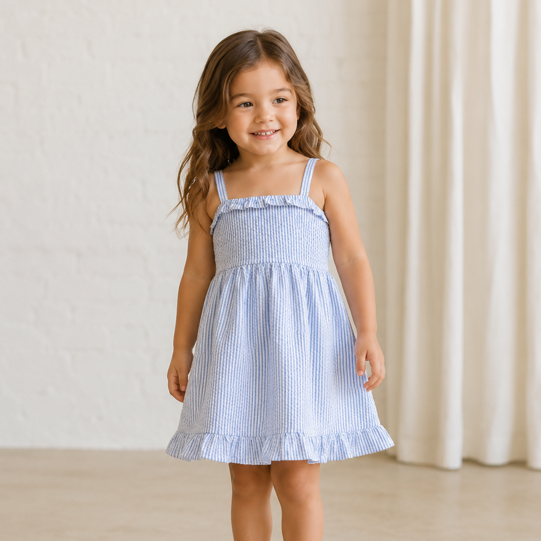 Juliette Seersucker Baby & Kids Tank Dress - Shore Stripe / Sea
