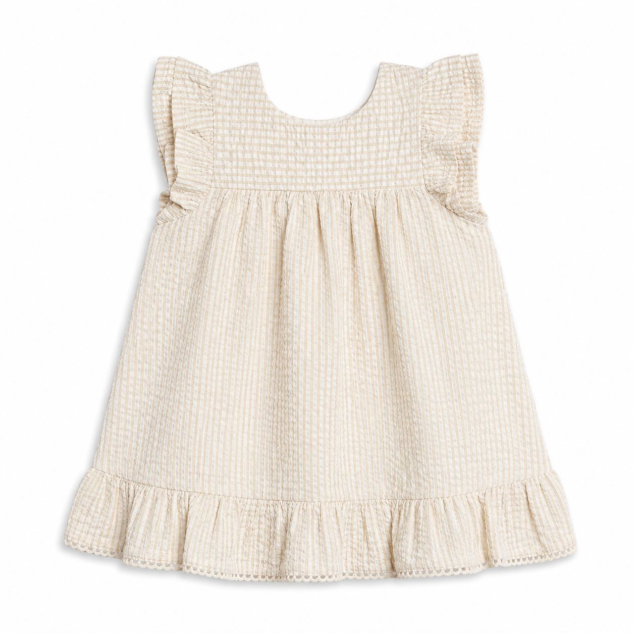 Lorena Seersucker Double Ruffle Sleeve Baby & Kids Dress - Dune Stripe