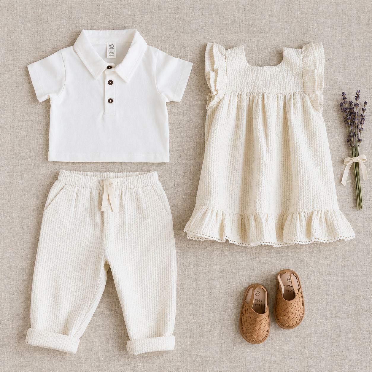 Lorena Seersucker Double Ruffle Sleeve Baby & Kids Dress - Dune Stripe