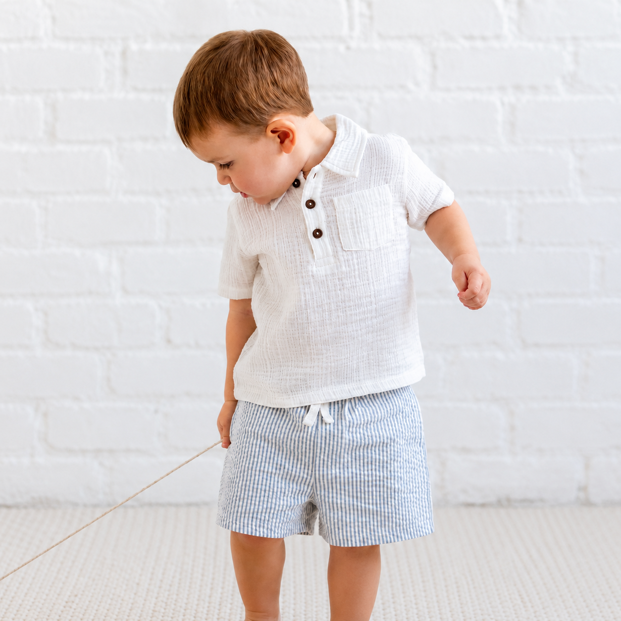 Nixie Seersucker Kids Shorts - Shore Stripe / Sea