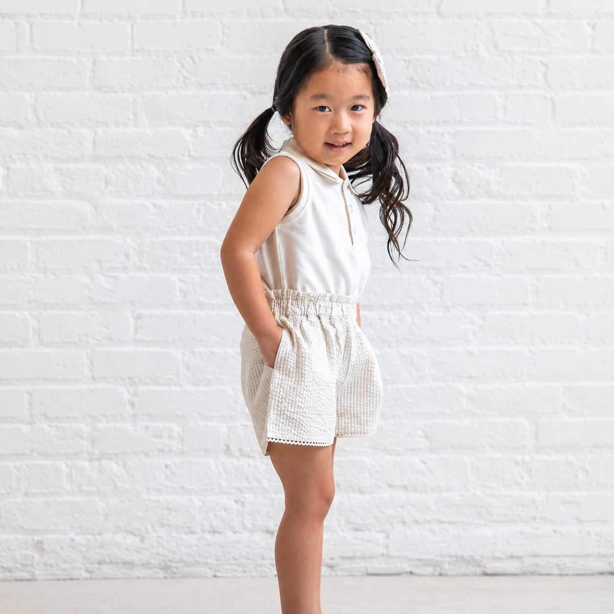 Patty Seersucker Scalloped Trim Baby & Kids Short - Dune Stripe