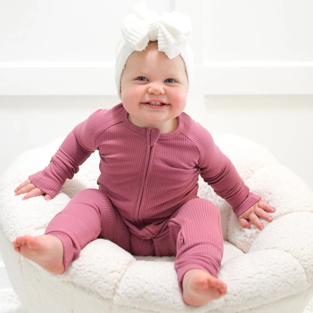 'Mauve' Ribbed Bamboo Zip Romper