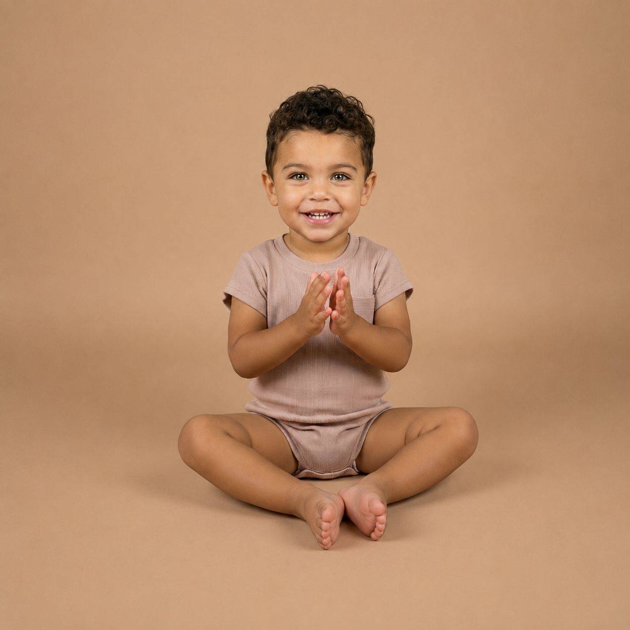 Khaki Cotton Ribbed Baby Bodysuit