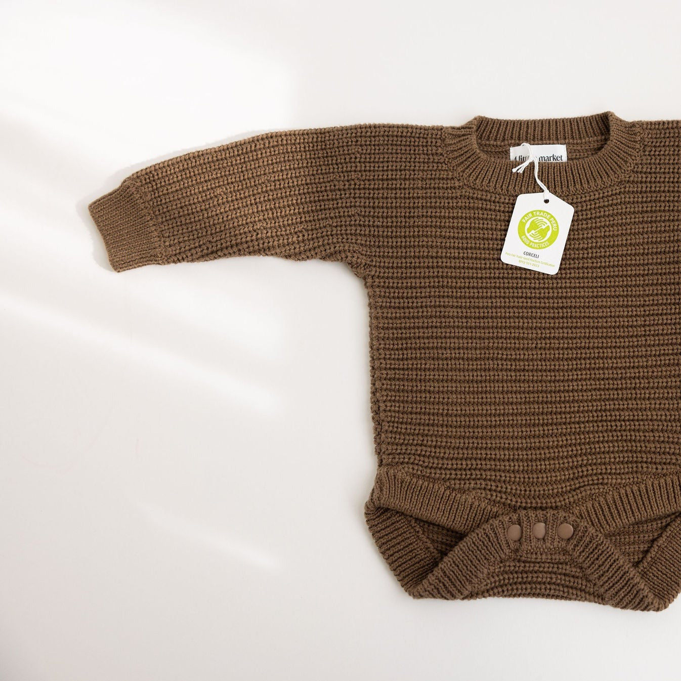 Chocolate Long Sleeve Chunky Knit Baby Bodysuit - Preloved
