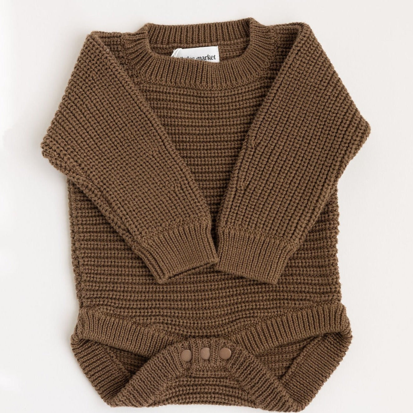 Chocolate Long Sleeve Chunky Knit Baby Bodysuit - Preloved
