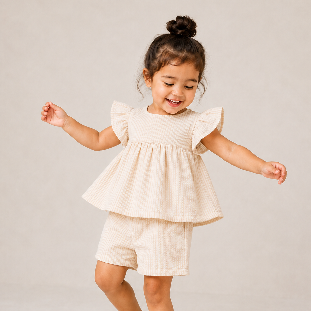 Viv Seersucker Ruffle Baby & Kids Top - Dune Stripe