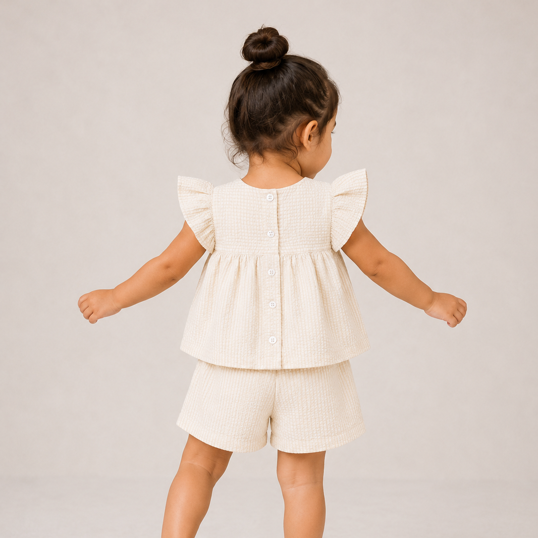 Viv Seersucker Ruffle Baby & Kids Top - Dune Stripe