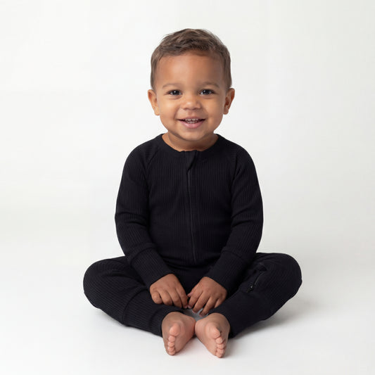 'Midnight' Ribbed Bamboo Zip Romper