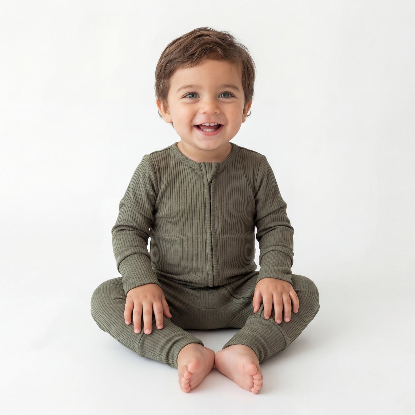 Moss Ribbed Bamboo Baby Zip Romper